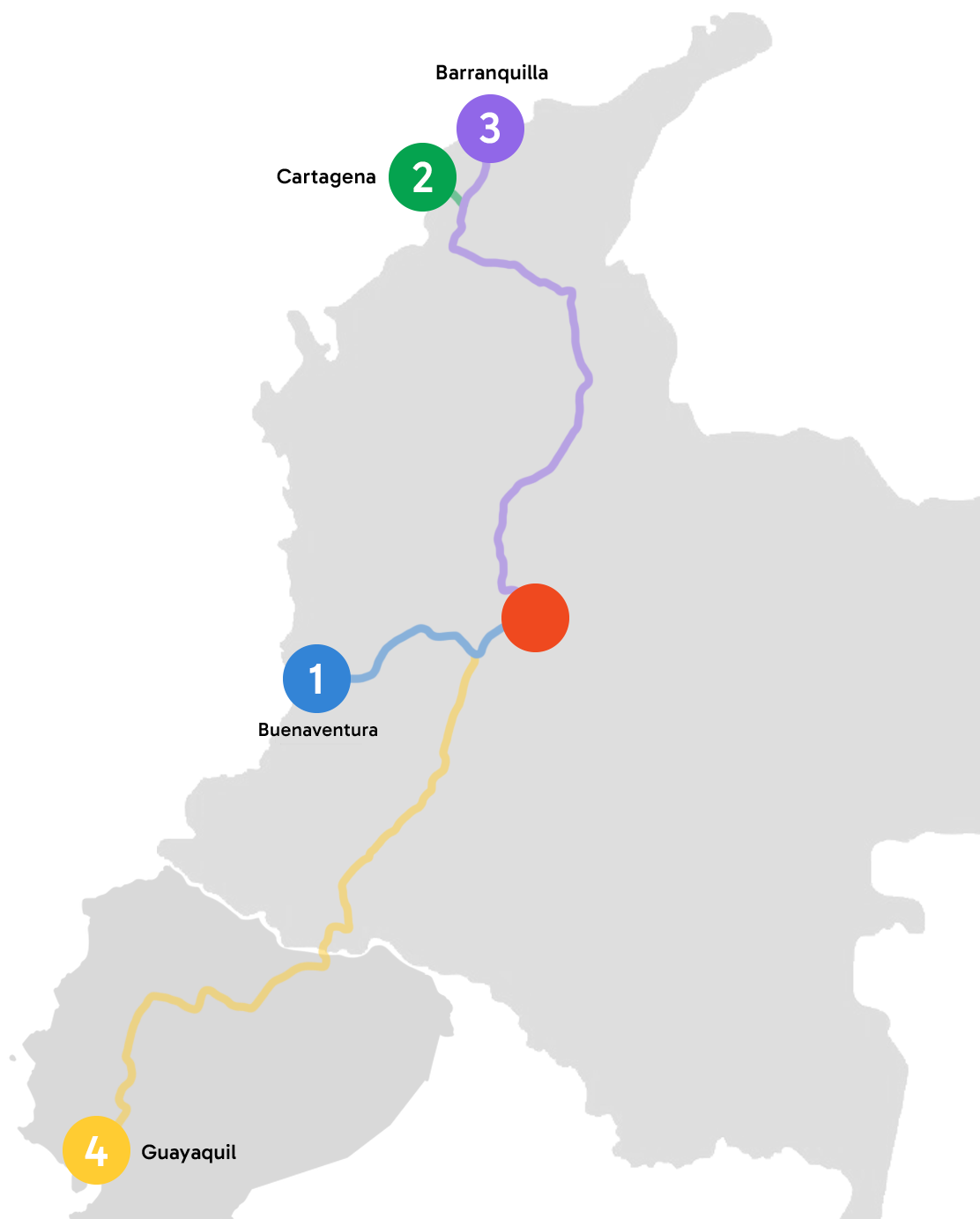 Mapa de ubicación de los puertos.